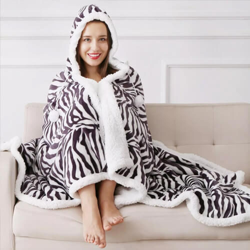 MMWZ Fashion Hooded Snuggle Blanket Fleece Sherpa Warm Wearable Hoodie Double Throw