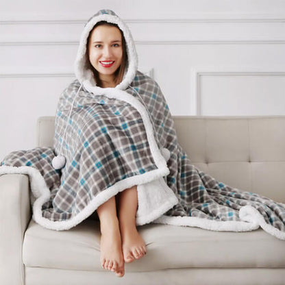 MMWZ Fashion Hooded Snuggle Blanket Fleece Sherpa Warm Wearable Hoodie Double Throw