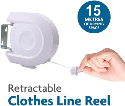 MMWZ 15m Retractable Washing Line Reel Pulley Kit Laundry Wire