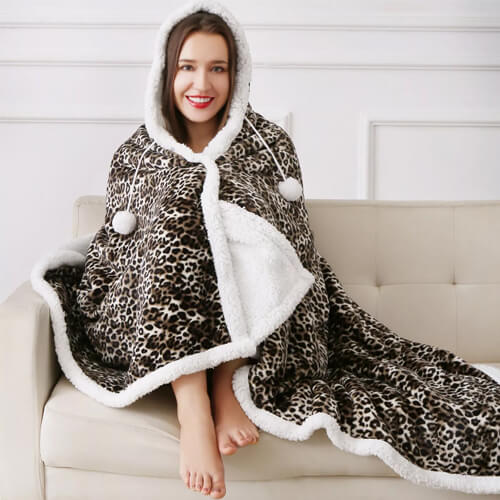 MMWZ Fashion Hooded Snuggle Blanket Fleece Sherpa Warm Wearable Hoodie Double Throw